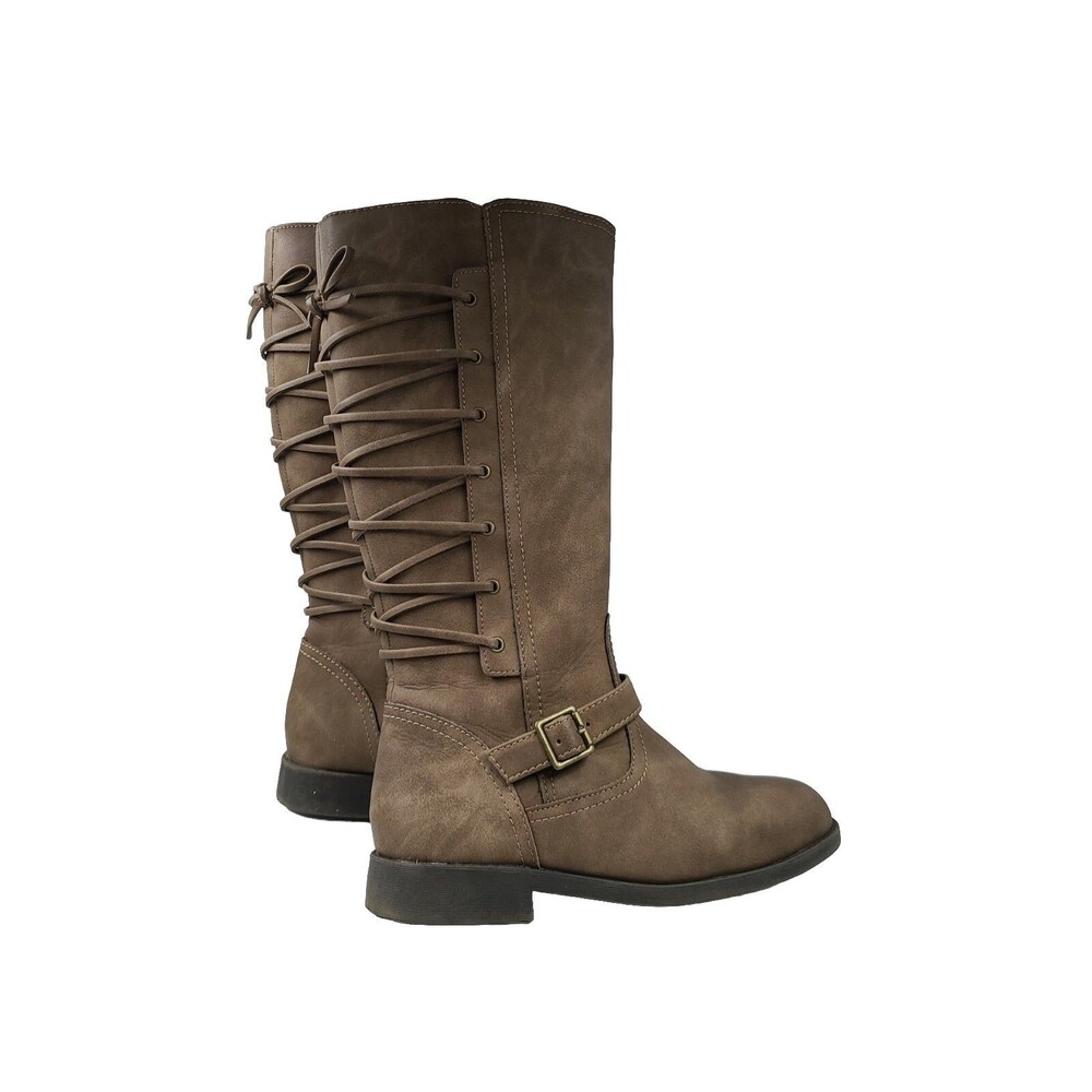 Kimberly Taupe Tall Boots Kohls RN# 73277 Brown Lace Up Back Zip Up Size 4 M